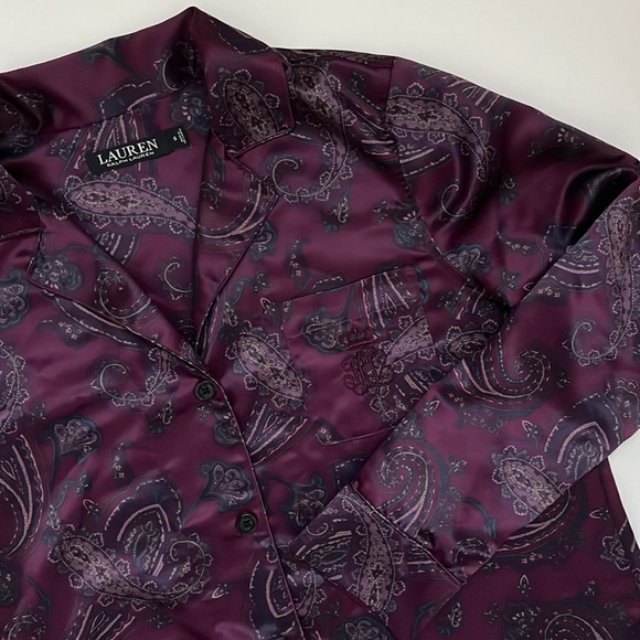 Lauren by Ralph Lauren Satin Paisley Button Down Lounge Sleep Pajama Top Shirt - Picture 7 of 12